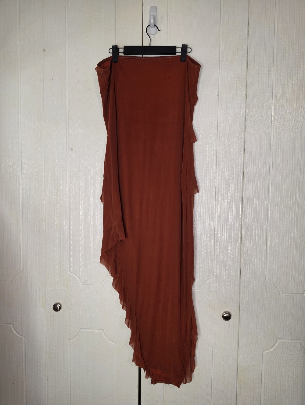 PrettyGarden Burnt Orange Strapless Ruffle Asymmetric Dress - Picture 8 of 11